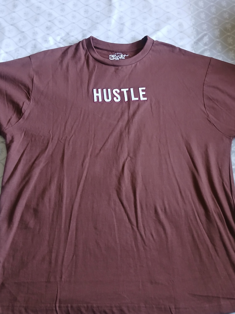 Eighty Eight Brand Brown 'HUSTLE' Short Sleeve Tee Large Loose Fit